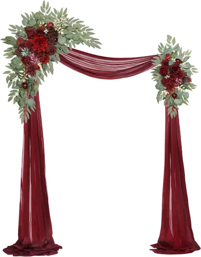 Vista 8 de [Usado] Kit de flores artificiales para arco de boda (paquete de 3), 2 piezas de decoración de arco de flores artificiales, 1 cortina transparente