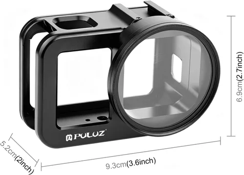 Vista 2 de PULUZ Jaula de aleación de aluminio con lente UV de 2.283 in para GoPro