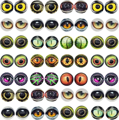 Vista 9 de 100 piezas de búho, serpiente, lagarto, ojos de animales, cabujón de cristal para hacer muñecas de arcilla, esculturas, accesorios