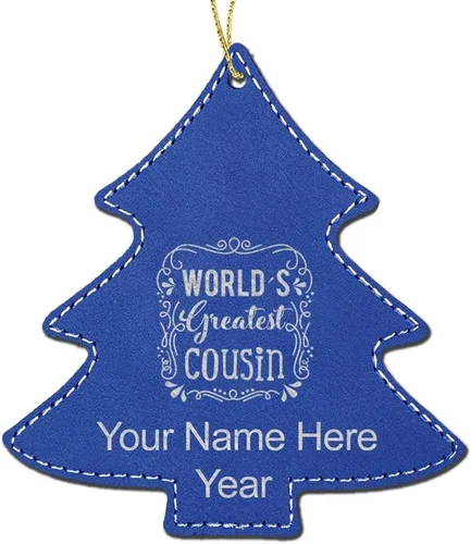 Vista 6 de LaserGram Personalized Christmas Ornament, World's Greatest Cousin, Faux Leather, Custom Laser Engraved Gift Idea (Tree Shape, Black)