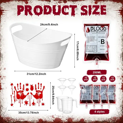 Vista 4 de Qinyoung 44 bolsas de sangre de Halloween para bebidas, bolsas de bebidas