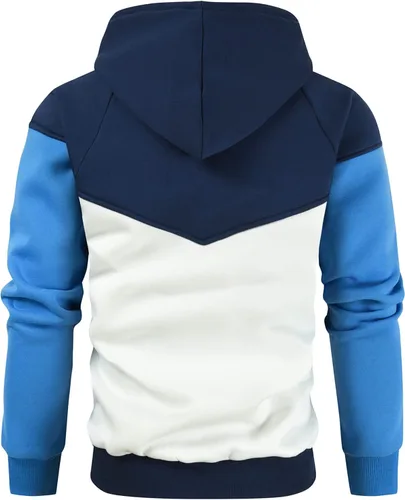 Vista 3 de Sudadera con capucha de forro polar de peso medio para hombre, casual, bloque de color, con bolsillos
