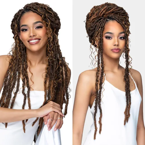 Vista 5 de Bobbi Boss Trenzas de ganchillo de mezcla de cabello humano HBF001 HF rizado profundo Boho Locs 26" (4)