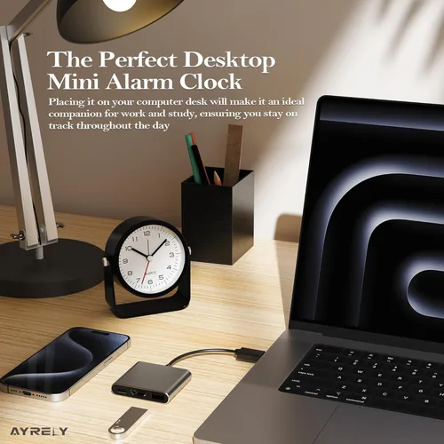 Vista 4 de AYRELY® Reloj despertador analógico pequeño de 3.5 pulgadas, funciona con pilas, bonito reloj de mesa con luz, ángulo ajustable para viajes, mesita