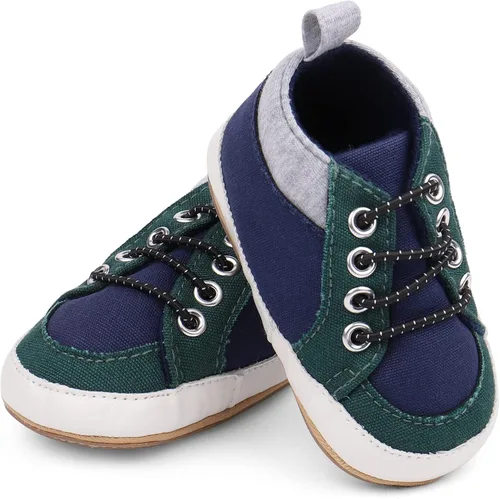 Vista 3 de ESTAMICO Tenis para bebés y niños, antideslizantes, para primer andador, suela de goma suave, zapatos de lona