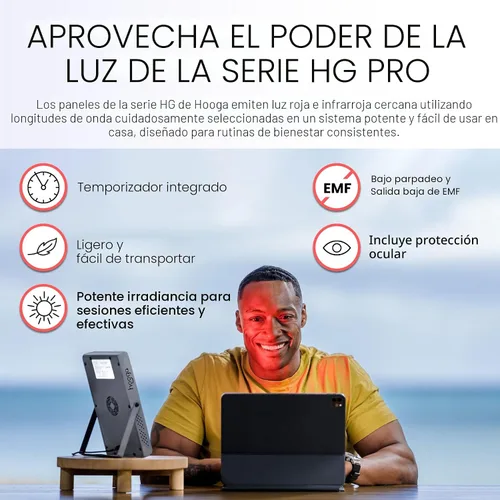 Vista 3 de Hooga Dispositivo de panel de terapia de luz roja - Terapia de luz infrarroja cercana de 660 nm y 850 nm, lámpara de terapia de luz LED para cara