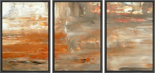 Vista 185 de wall26 Lienzo enmarcado para pared, juego de arte con trazos de pintura roja y naranja vibrante, paisaje, formas abstractas, ilustraciones, arte