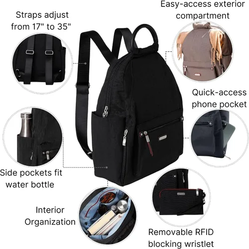 Vista 65 de Baggallini Mochila todo el día para mujer con pulsera de teléfono RFID, Negro, talla única