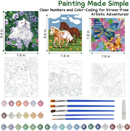 Vista 8 de Pintura por números para niños de 8 a 12 años - Juego de pintura acrílica, pintura por números, brilla en la oscuridad, manualidades DIY, incluye 3