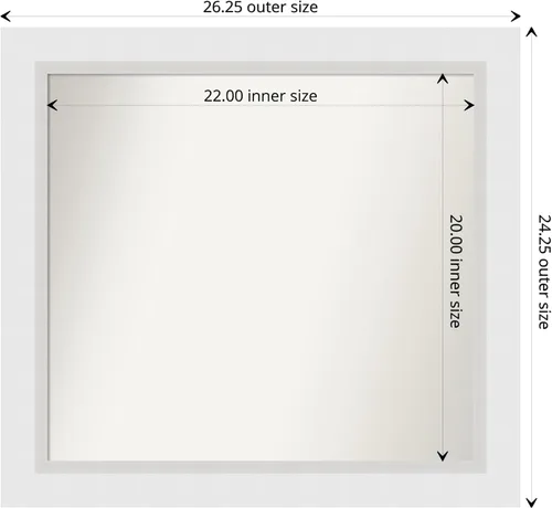 Vista 4 de Amanti Art Espejo de baño blanco para sobre el fregadero, 24 x 26 pulgadas, espejo rectangular blanco y blanco, marco de madera contemporáneo