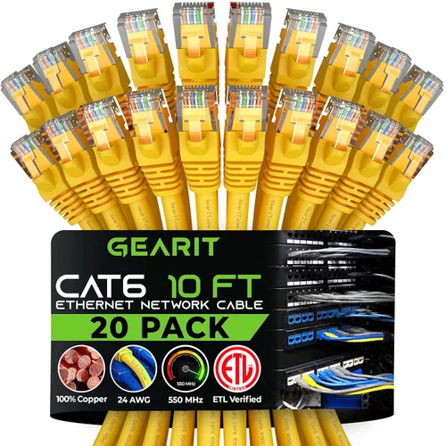 Vista 26 de GEARit Paquete de Cables Ethernet Cat 6 - Paquete de 20 Cables de Conexión Ethernet Cat6 de 1 pie Cable de Conexión de Red RJ45, Conectores