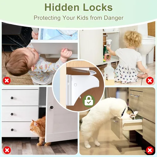 Vista 7 de AOSITE - Cerraduras magnéticas de seguridad para niños, paquete de 4 cerraduras magnéticas para cajones de cocina con adhesivo, sin taladrar ni