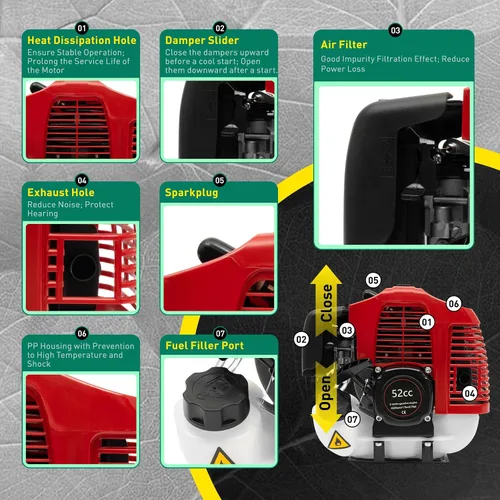 Vista 7 de Barredora Manual de Césped de 52CC Escoba Motorizada para Césped Artificial Escoba a Gas de 2 Tiempos Cepillo para Césped Artificial Cepillo