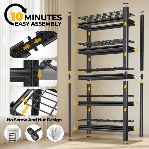 Vista 9 de Auto Dynasty Estantes de Almacenamiento de 5 Niveles, 72" de Alto Resistente (Capacidad de 3000 LBS) Estantería de Garaje Ajustable, Unidad