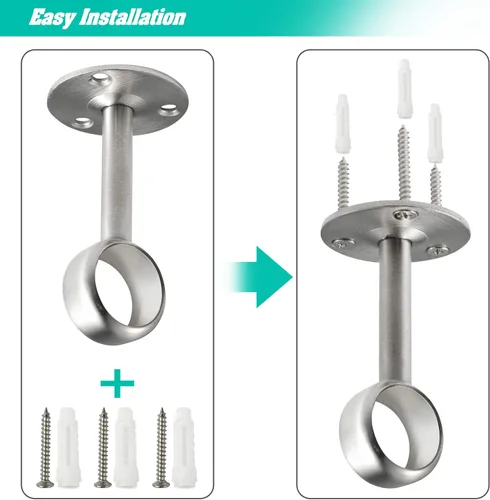 Vista 5 de Creatyi Soportes de montaje en techo resistentes, 4 soportes plateados para barra de armario con soportes de barra de 1 pulgada para cortinas