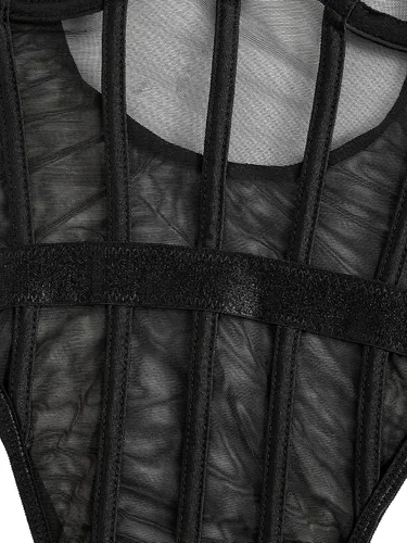Vista 5 de WDIRARA Body ajustado de malla sin tirantes para mujer