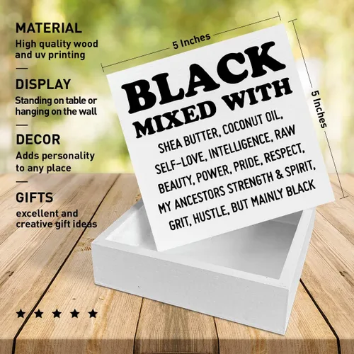 Vista 2 de Caja de madera para escritorio de mujer y niña, mezclada con poder, inspirador afroamericano motivacional para el hogar, oficina, dormitorio, sala