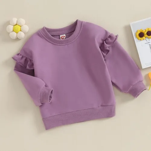 Vista 52 de Sudadera unisex de algodón de color sólido para bebé, camiseta de manga larga con cuello redondo