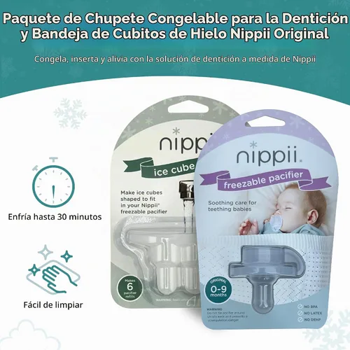 Vista 2 de Nippii Chupete Mordedor Congelable y Bandeja de Cubitos de Hielo – Chupete de Dentición Congelable de Silicona Suave para Alivio de la Dentición