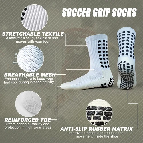 Vista 4 de Anti Slip Soccer Grip Socks, 117 Silicone Dots Non Skid Football Socks 2 negro+2 blancos.