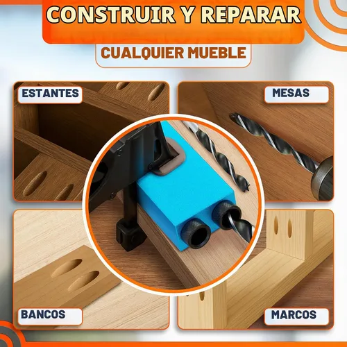 Vista 9 de Kit de plantilla de agujero de bolsillo compacto de 14 piezas con guía de taladro de ángulo de 15°, carpintería oculta para armarios y estantes