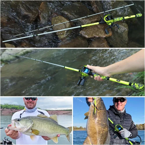 Vista 9 de Sougayilang Combo de Caña y Carrete de Pesca, Combo de Baitcasting, Cañas de Grafito IM7, Cañas de 2 Piezas, Mango EVA y Portacebo Estilo "S
