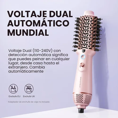 Vista 2 de Wavytalk Cepillo secador de pelo de doble voltaje para Europa y viajes internacionales, mini cepillo jet de 110 V-240 V, cepillo secador de pelo