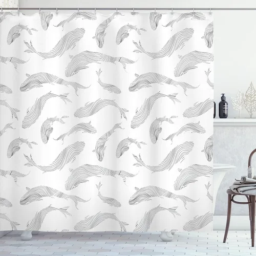 Vista 6 de Ambesonne set de cortina para baño decorativa de tela de poliéster con ganchos