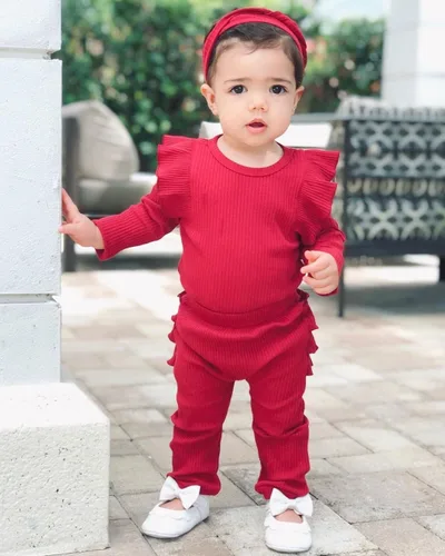 Vista 2 de Conjunto de mameluco y pantalón de manga larga para niña de 3 piezas