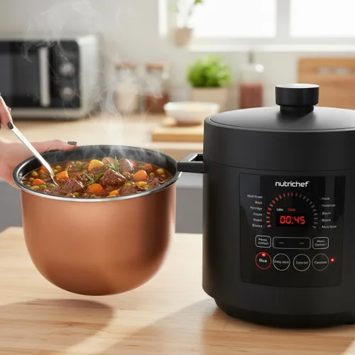 Vista 5 de NutriChef Olla a presión eléctrica de 6 cuartos de galón de capacidad Olla a presión digital de encimera de 9 funciones Tiempo y temperatura