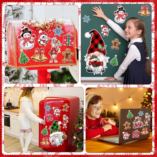 Vista 6 de Imanes de Navidad para refrigerador, 14 unidades, gnomo alegre, nevera, coche, puerta de garaje, calcomanías magnéticas para decoración