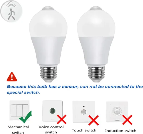 Vista 16 de Bombillas con sensor de movimiento, 9 W (equivalente a 60 W) A19 E26 5000 K, detector de movimiento, bombillas de seguridad activadas