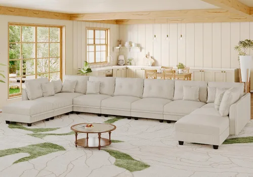 Vista 43 de LLappuil Sofá Seccional Modular con Asientos de Almacenamiento, Sofá Modular Convertible de Pana Chaise para Sala de Estar, Sofás de 5 Plazas con 3