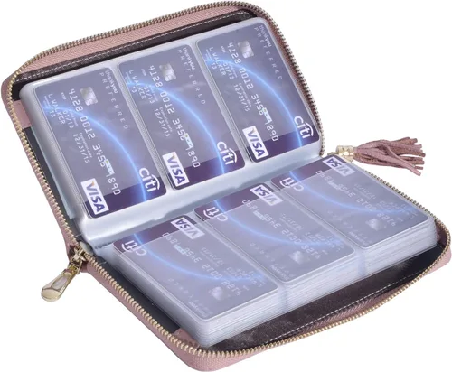 Vista 5 de Easyoulife - Billetera con cierre de mujer, tarjetero de cuero, cartera con cremallera, bloqueo RFID rosado (Bean Pink)