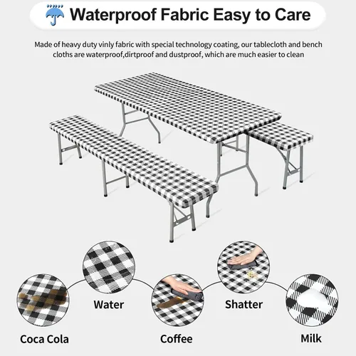 Vista 4 de OutdoorLines - Funda de vinilo ajustable para mesa de picnic con fundas de banco