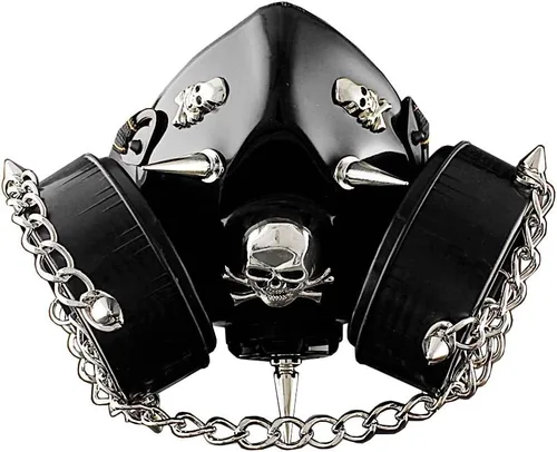 Vista 2 de SteamPunk Chain Spike Vintage Cosplay Masuqes máscara respirador de gas M2