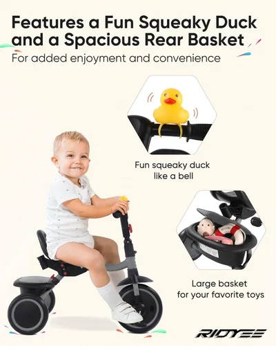 Vista 3 de RIDYEE Triciclo para niños pequeños de 18 meses a 5 años con mango de empuje extraíble, triciclos para niños de 3 a 5 años, ideal para familias