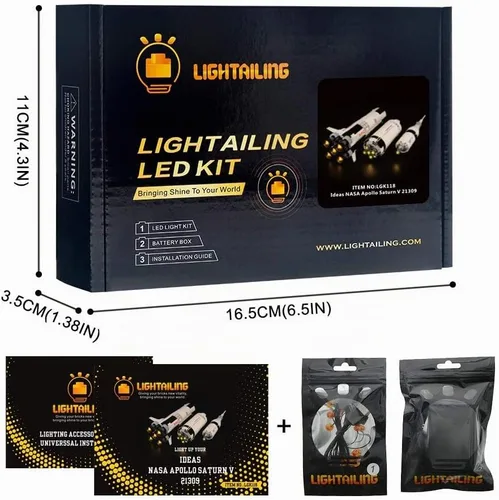 Vista 7 de LIGHTAILING - Juego de luces para (Ideas NASA Apollo Saturn V) modelo de bloques de construcción, kit de luz LED compatible con Lego 21309