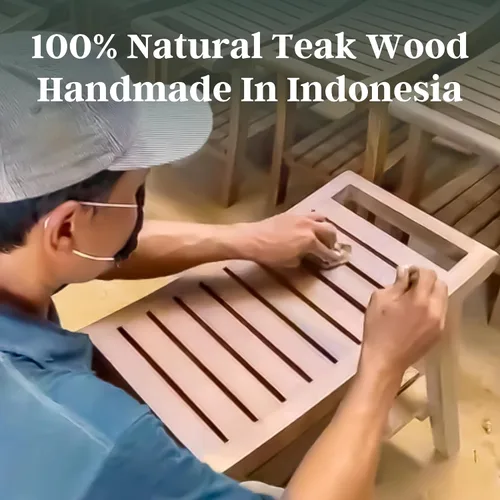 Vista 10 de Banco de ducha de teca de 30 pulgadas – Banco de madera totalmente montado con estante, resistente al agua, pies ajustables antideslizantes – Spa