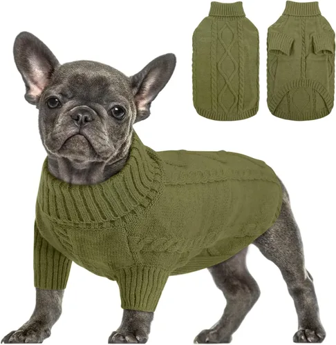 Vista 34 de Queenmore - Suéter de punto trenzado con cuello alto para perros pequeños, para climas fríos, para chihuahua, bulldog, teckel, carlino y yorkie, XS