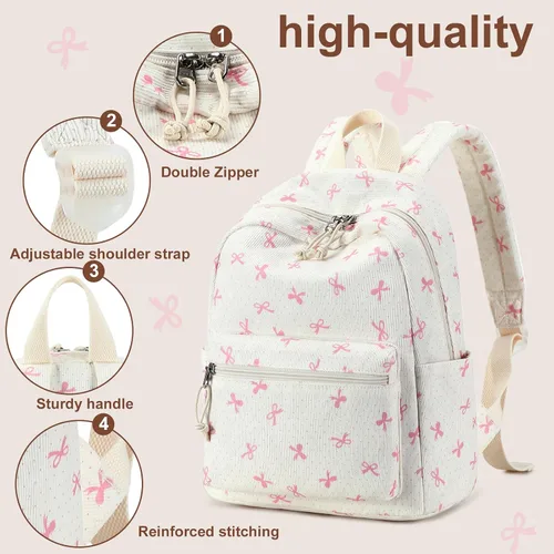 Vista 5 de LEDAOU Mini mochila para niñas, bonita mochila pequeña para mujeres, adolescentes, niños, escuela, viajes, bolso de hombro, Lazo rosado, Pequeño