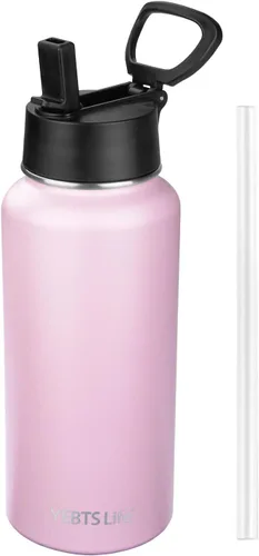 Vista 27 de Botella de agua aislada con popote, botella de agua deportiva de acero inoxidable aislada al vacío de 32 onzas, mantiene el frío y el calor, botella