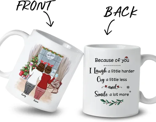Vista 2 de Gossby Taza de café de Navidad personalizada para amigas, regalos de amistad personalizados para mujeres con diseño, nombre, regalos de mujer