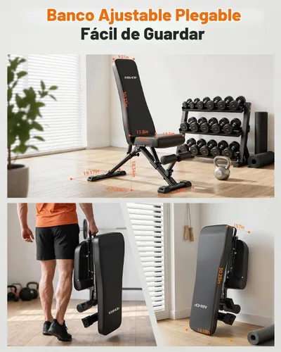Vista 8 de AIRHOP Banco de entrenamiento plegable, banco de pesas FID de 90° a -30°