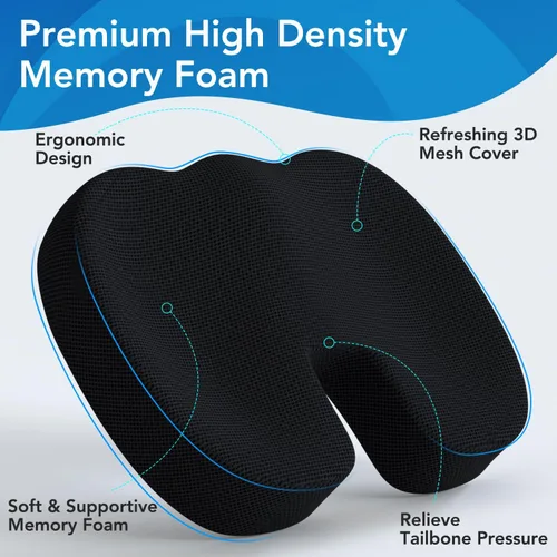 Vista 8 de Cojín de asiento para el coxis y almohada de apoyo lumbar para silla de oficina, vehículo, silla de ruedas de espuma viscoelástica, cojín