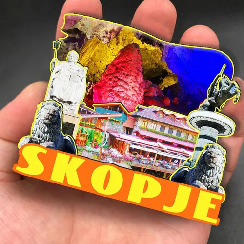 Vista 4 de Skopje Europe Republic of North Macedonia Skopje Region - Imán de madera 3D para nevera, recuerdos coleccionables, decoración hecha a mano