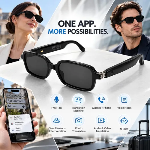 Vista 2 de GenXenon AI Smart Glasses for Men Women, Fashion Bluetooth Audio Glasses Black