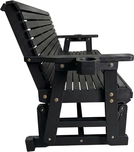 Vista 9 de Fortune Candy Planeador de patio con portavasos, respaldo alto y asiento contorneado profundo, resistente 800 libras (negro, 3 plazas)
