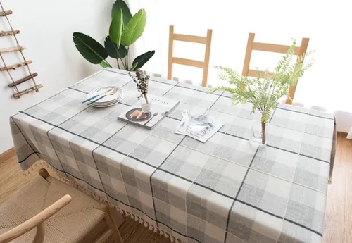 Vista 4 de Table Cover 24 x 24 inch, Square, Black Grey, Cotton Linen Plaid Dining Table Cloth