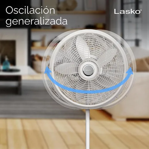 Vista 3 de Ventilador de pedestal oscilante Lasko - Ventilador Lasko con altura ajustable y 3 velocidades de enfriamiento, portátil, 18 pulgadas, color blanco